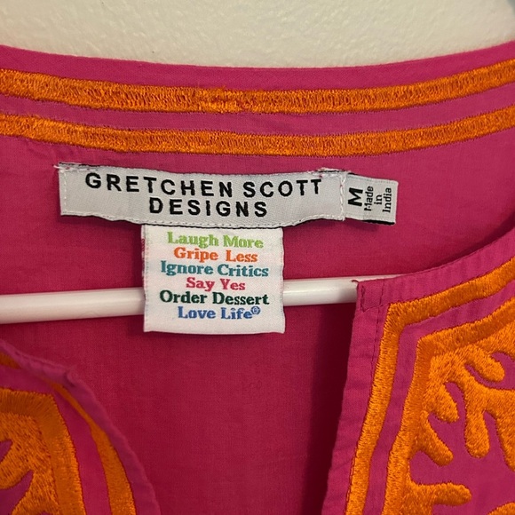 Gretchen Scott Tunic Top Women's Medium Pink Orange Embroidery 3/4 Sleeve cotton - Picture 3 of 7